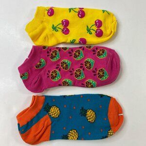 Womens Colorful Fruit Patterned Ankle Socks 3-Pack Cherry Orange Pineapple